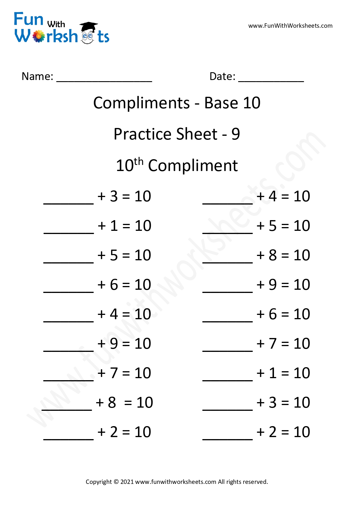 learn and practice 9 and 10 compliments worksheet 9 free printables