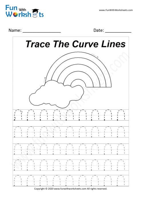 trace the curve lines rainbow free printable worksheets