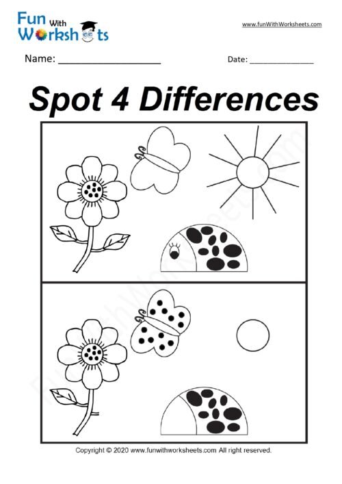 Spot the Difference - Flower Scenary - Free printable Worksheets