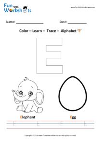 Color Trace and Learn Capital Alphabet E