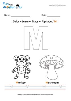 Color Trace and Learn Capital Alphabet M