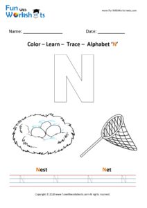 Color Trace and Learn Capital Alphabet N