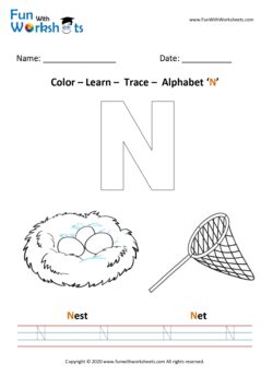 Color Trace and Learn Capital Alphabet N