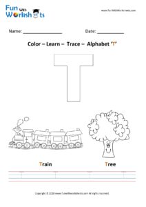 Color Trace and Learn Capital Alphabet T