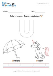 Color Trace and Learn Capital Alphabet U