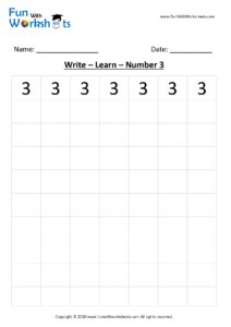Trace and Learn Number 3 for Kindergarten Kids .