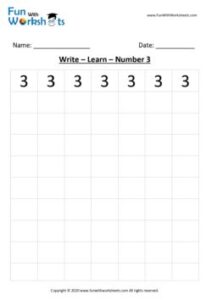 Trace and Learn Number 3 for Kindergarten Kids .