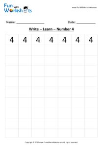 Trace and Learn Number 4 for Kindergarten Kids .