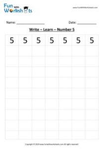 Trace and Learn Number 5 for Kindergarten Kids .