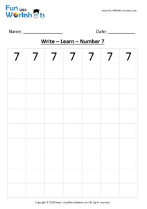 Trace and Learn Number 7 for Kindergarten Kids .