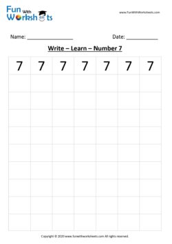 Trace and Learn Number 7 for Kindergarten Kids .