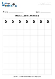 Trace and Learn Number 8 for Kindergarten Kids .