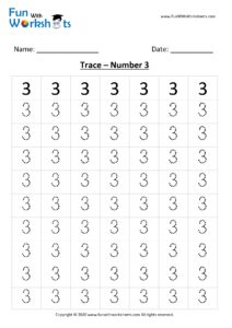 Trace and Learn Number 3 for Preschool Kids .