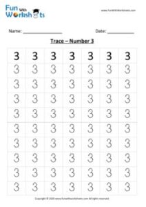 Trace and Learn Number 3 for Preschool Kids .