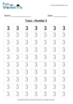 number 3 trace and learn worksheet free printable worksheets