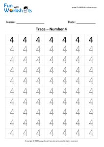 Trace and Learn Number 4 for Preschool Kids .