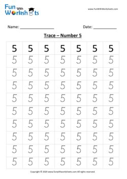 Trace and Learn Number 5 for Preschool Kids .