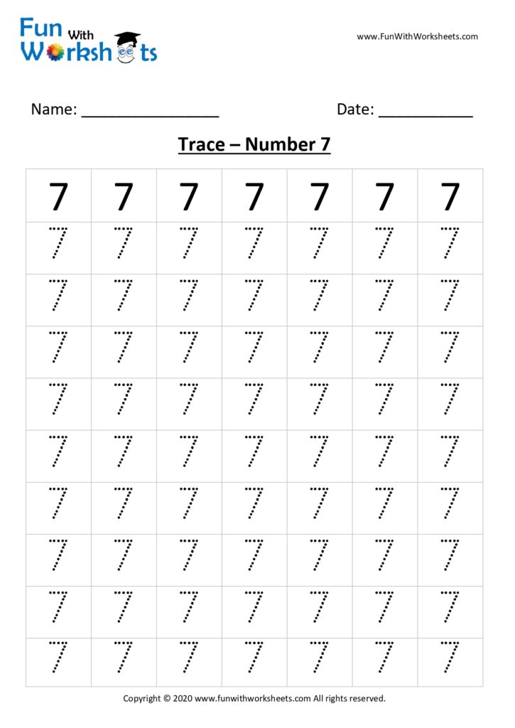 Trace and Learn Number 7 for Preschool Kids .