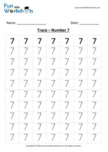 Trace and Learn Number 7 for Preschool Kids .