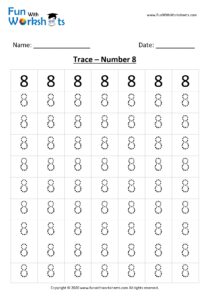 Trace and Learn Number 8 for Preschool Kids .