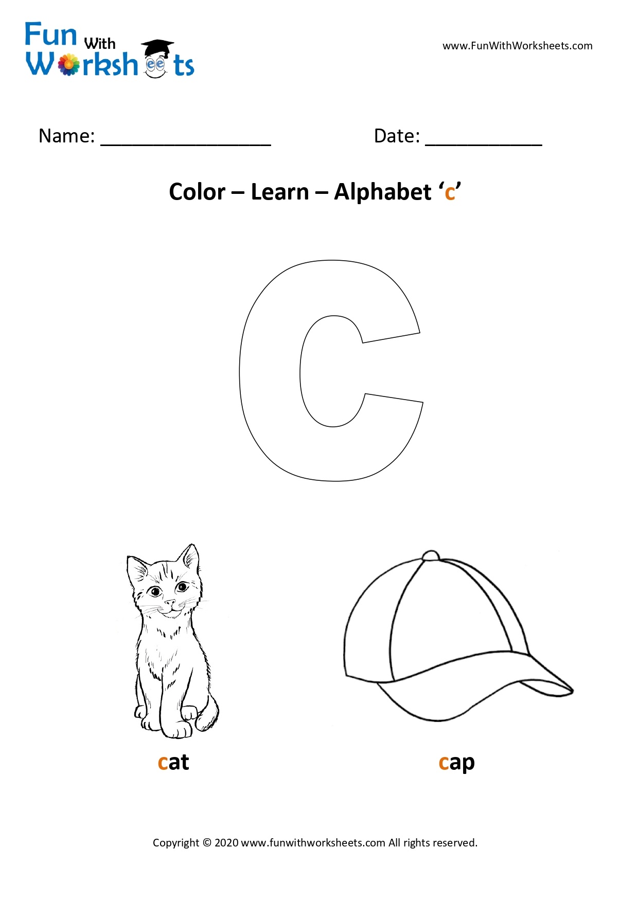 color and learn small alphabets letter c free