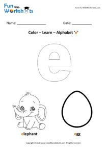 Color Learn small alphabet e