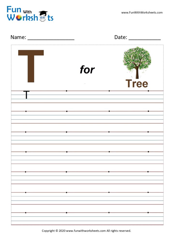 Capital Alphabet Tracing Worksheet Letter T