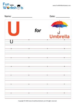 Capital Alphabet Tracing Worksheet Letter U