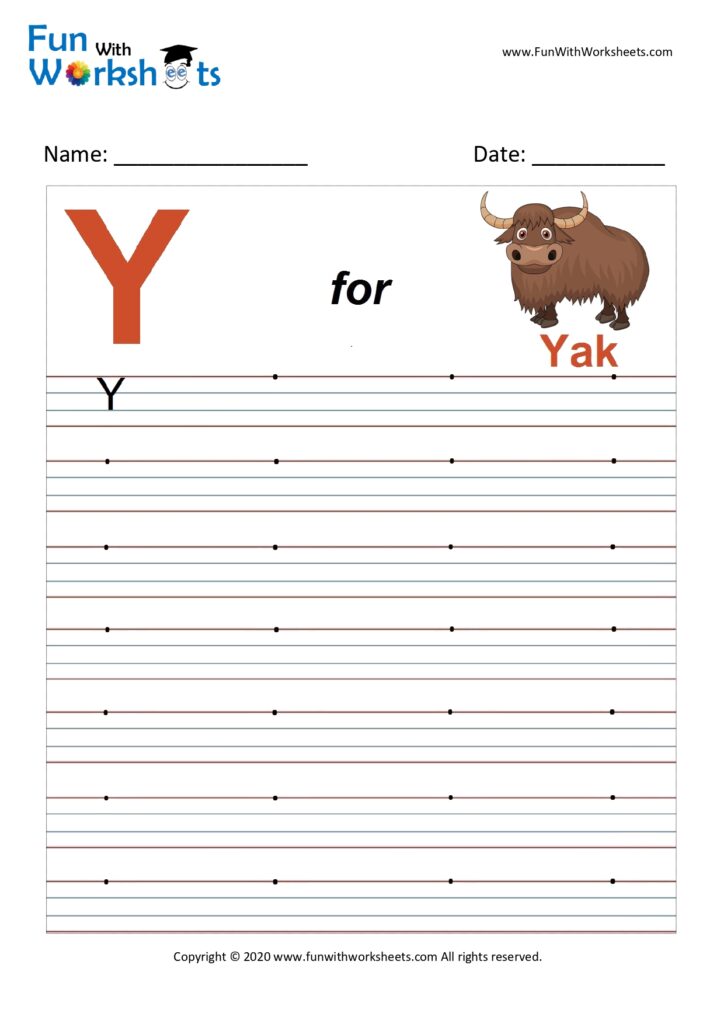 Capital Alphabet Tracing Worksheet Letter Y