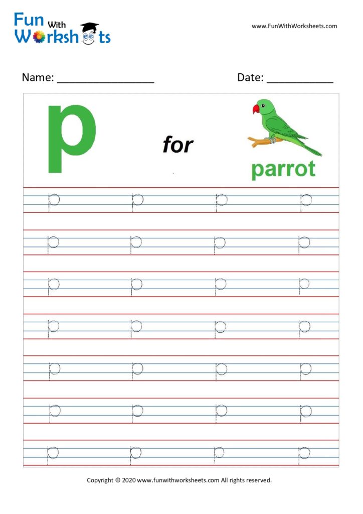 Small Alphabet tracing Worksheet Letter p
