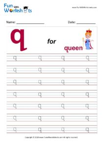 Small Alphabet tracing Worksheet Letter q