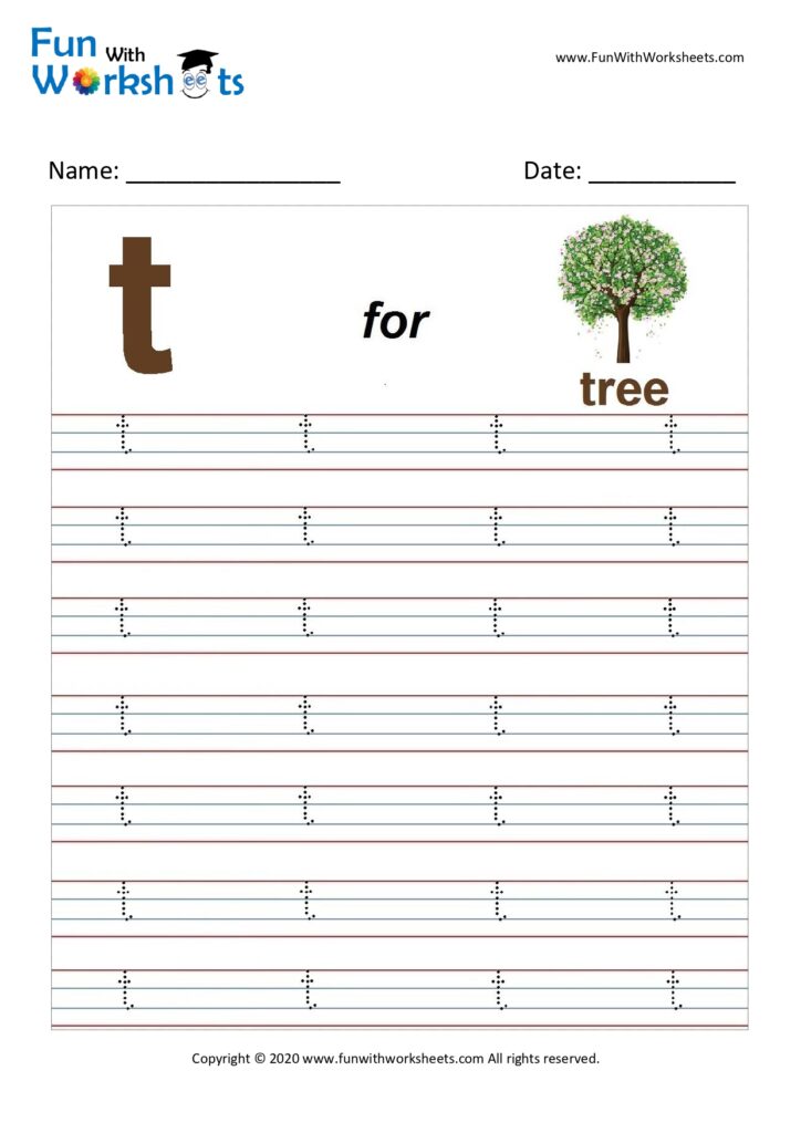 Small Alphabet tracing Worksheet Letter t