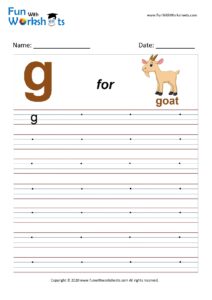 Small Alphabet writing practice Worksheet Letter g