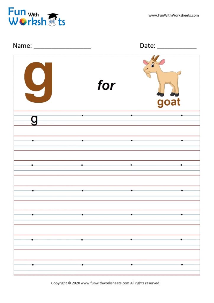 Small Alphabet writing practice Worksheet Letter g