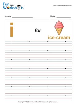 Small Alphabet writing practice Worksheet Letter i