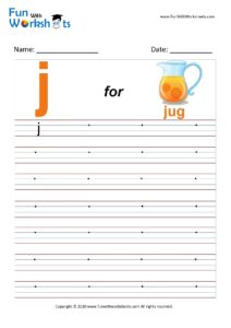 Small Alphabet writing practice Worksheet Letter j