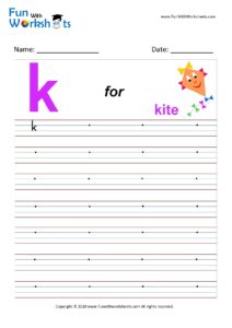 Small Alphabet writing practice Worksheet Letter k