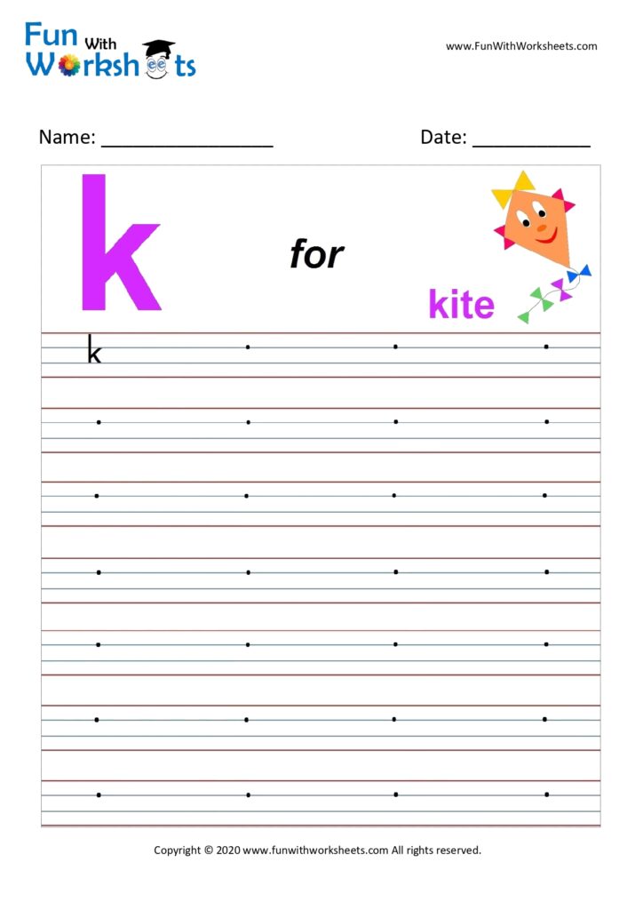 Small Alphabet writing practice Worksheet Letter k