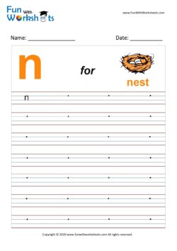 Small Alphabet writing practice Worksheet Letter n