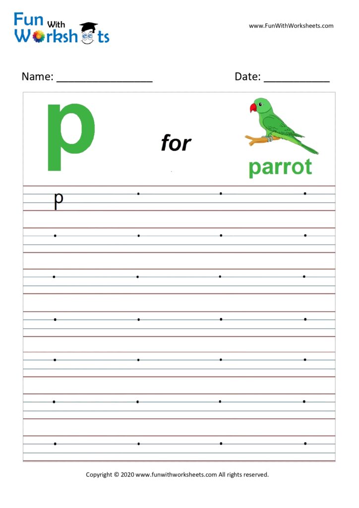 Small Alphabet writing practice Worksheet Letter p
