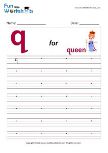 Small Alphabet writing practice Worksheet Letter q