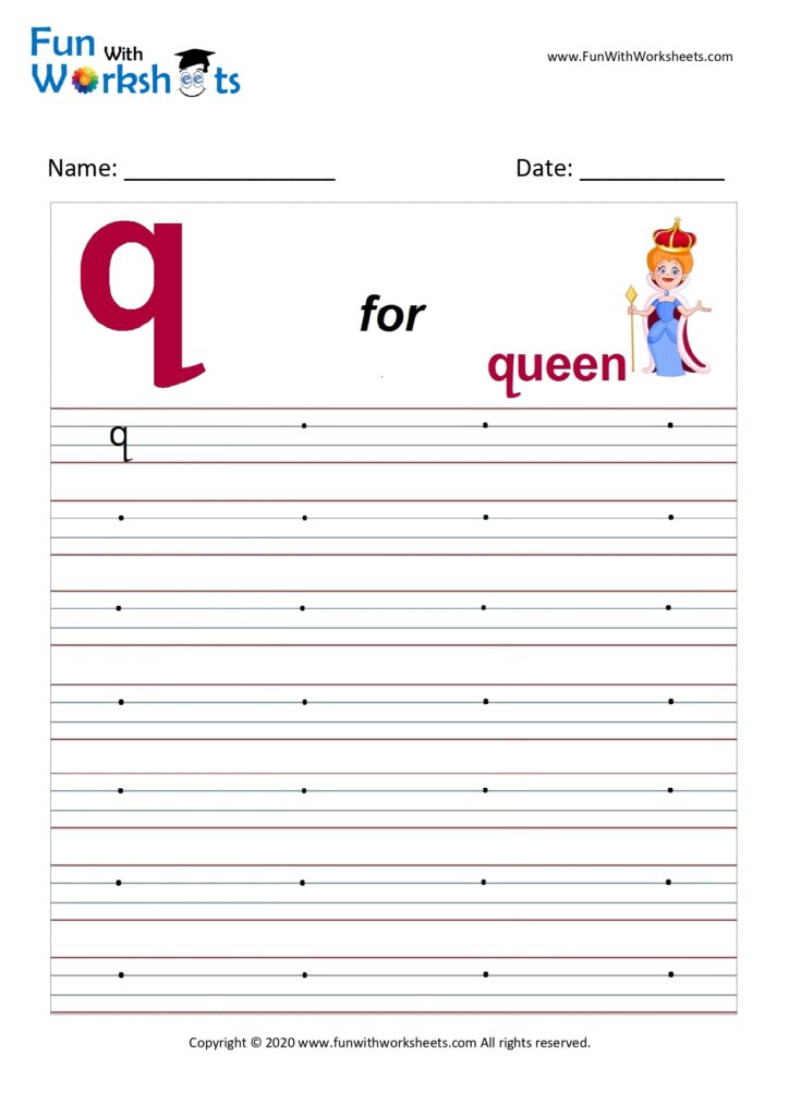 Small Alphabet writing practice Worksheet Letter q