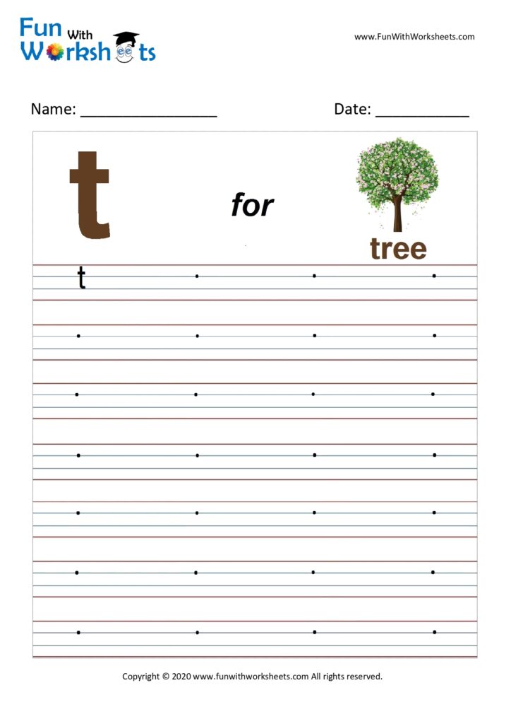 Small Alphabet writing practice Worksheet Letter t