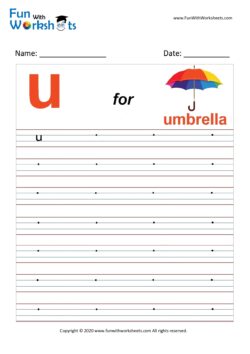 Small Alphabet writing practice Worksheet Letter u