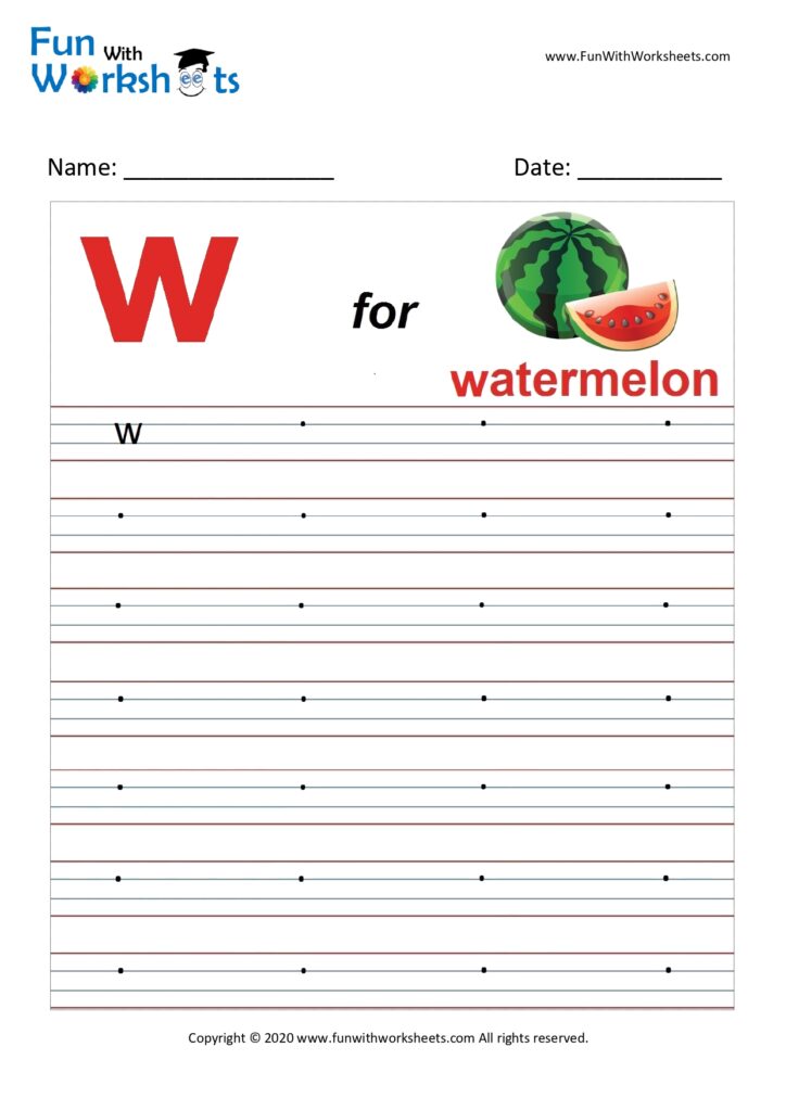 Small Alphabet writing practice Worksheet Letter w