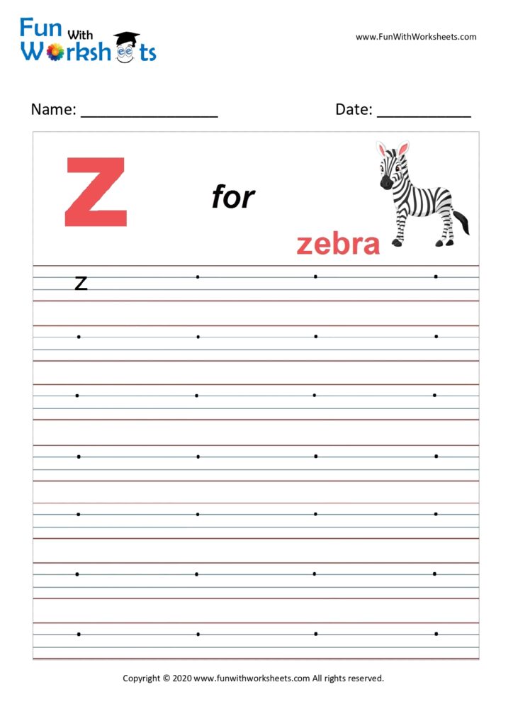 Small Alphabet writing practice Worksheet Letter z