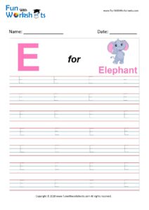 Capital E Alphabet Tracing Worksheet