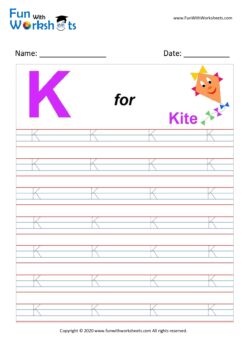 Capital K Alphabet Tracing Worksheet