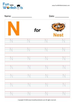 Capital N Alphabet Tracing Worksheet