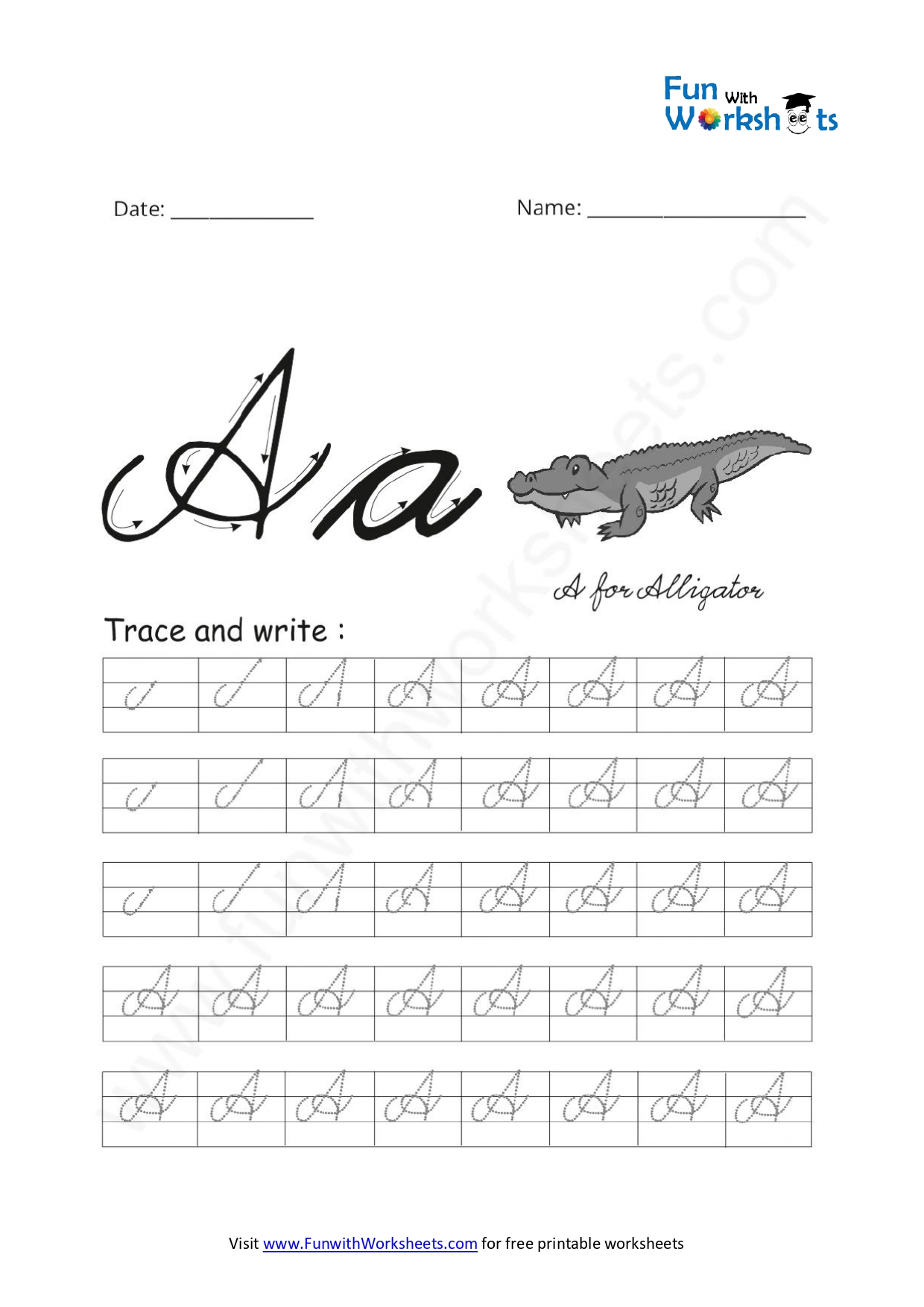 Cursive Handwriting Capital Alphabet A Practice